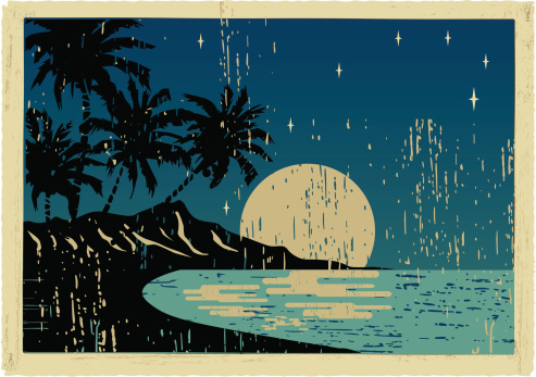 vintage postcard of hawaii by night