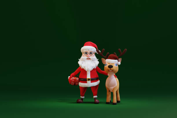 istock Cute cartoon Santa Claus and Deer. 3d render 1659186926