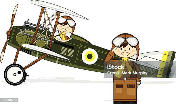 Vetores de Ww1 Estilo Militar Avião Biplano Pilotos e mais imagens de Pilotar - Pilotar, Revista em quadrinhos - Produção artística, Adulto