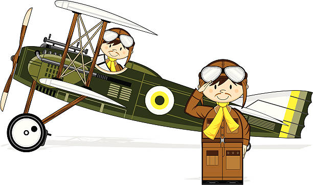 WW1 Style Military Biplane & Pilots Vector illustration of a WW1 Style Military Biplane with Pilots. ww1 helmet stock illustrations