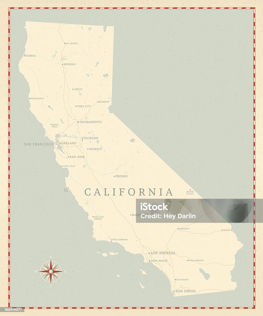 Estilo Vintage Mapa da Califórnia - Vetor de Califórnia royalty-free
