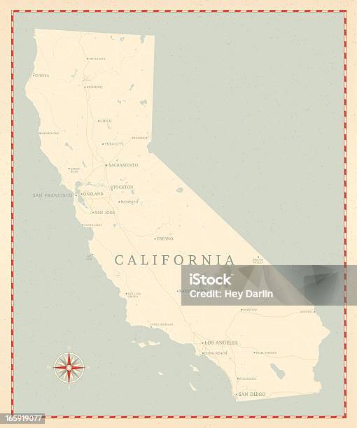 Vetores de Estilo Vintage Mapa Da Califórnia e mais imagens de Califórnia - Califórnia, Mapa, Estrada principal - Estrada