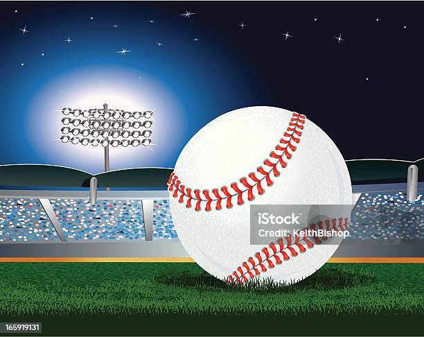 Baseball Und Stadion Lichter In Der Nacht Hintergrund Unter Stock Vektor Art und mehr Bilder von Baseballfeld