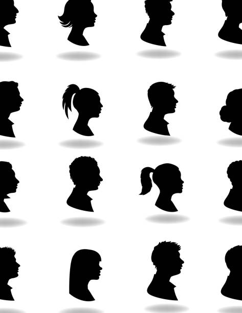 16 silhouettes with shadows on white background  Illustration of people faces. long beard stock illustrations