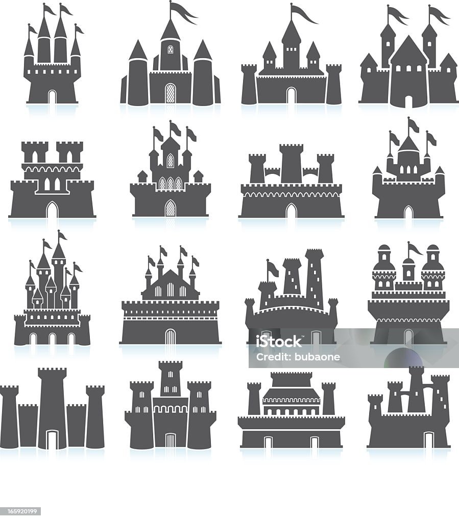 Medieval Castle y fortaleza conjunto de iconos vectoriales sin royalties - arte vectorial de Castillo - Estructura de edificio libre de derechos