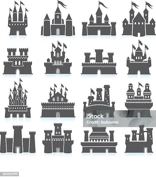 Средневековый Замок И Крепость Вектор Икона Set Роялтифри — стоковая векторная графика и другие изображения на тему Замок - строение