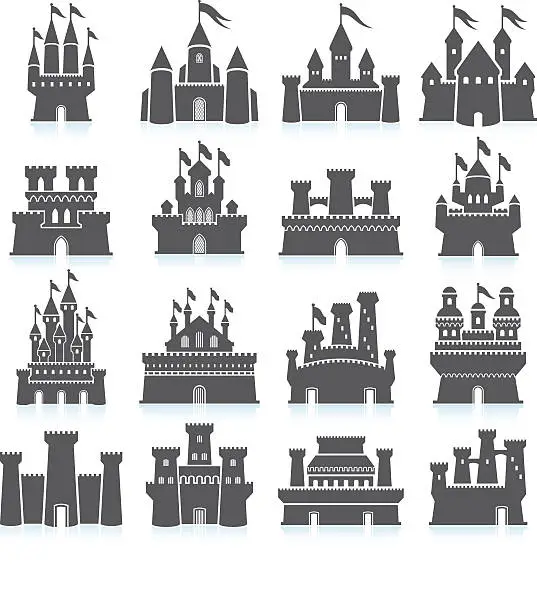 Vector illustration of Medieval Castle and fortress royalty free vector icon set