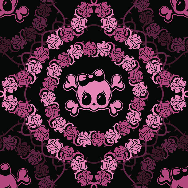 Skulls and Roses seamless background vector art illustration