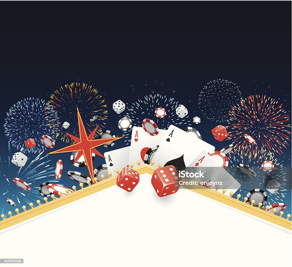 Casino party Gambling themed design with fireworks in the background. Casino stock vector