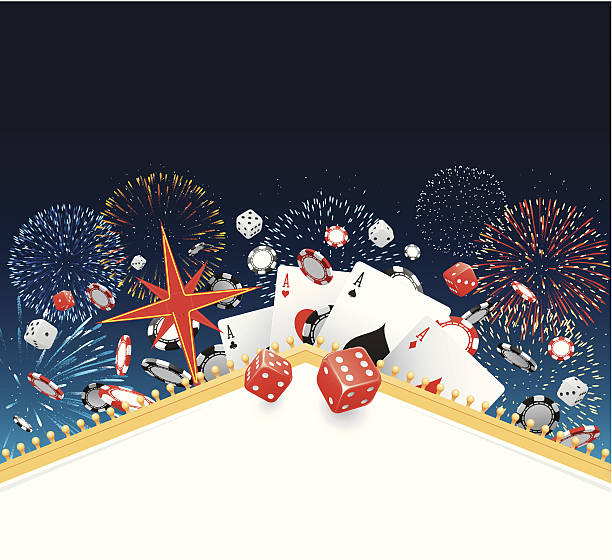 Casino party Gambling themed design with fireworks in the background. poker win stock illustrations