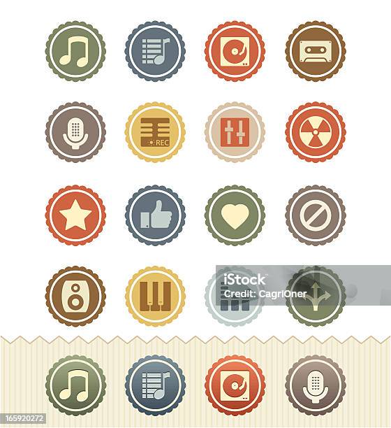 Music Icons Vintage Badge Series Stock Illustration - Download Image Now - Badge, Microphone, 1950-1959