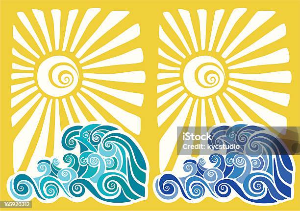 Hawaiian Sunset And Waves Stencil Stock Illustration - Download Image Now - Hawaiian Culture, Pattern, Vector