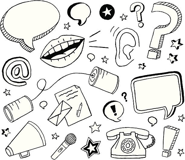 Communication Doodles A communication-themed doodle page. megaphone drawings stock illustrations