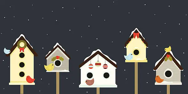 Vector illustration of Holiday Birdhouses