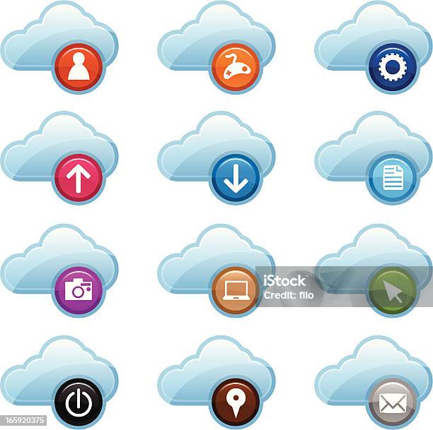 Icone Di Computer Cloud - Immagini vettoriali stock e altre immagini di Affari - Affari, Applicazione mobile, Arancione