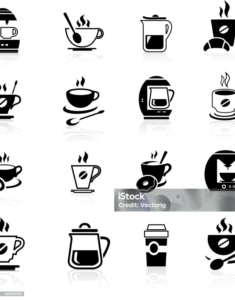 Czarna kawa Zestaw ikon - Grafika wektorowa royalty-free (Czarno biały)