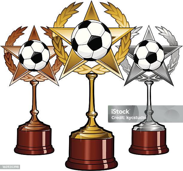 Argent Or Et Bronze Football Trophées Vecteurs libres de droits et plus d'images vectorielles de Argent - Argent, Balle ou ballon, Ballon de football