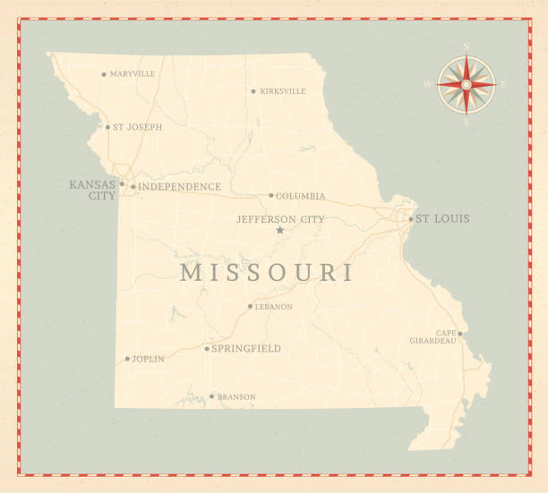 ilustrações de stock, clip art, desenhos animados e ícones de estilo vintage mapa de missouri - columbia missouri