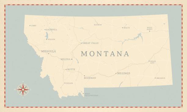 винтажном стиле карта montana - montana stock illustrations