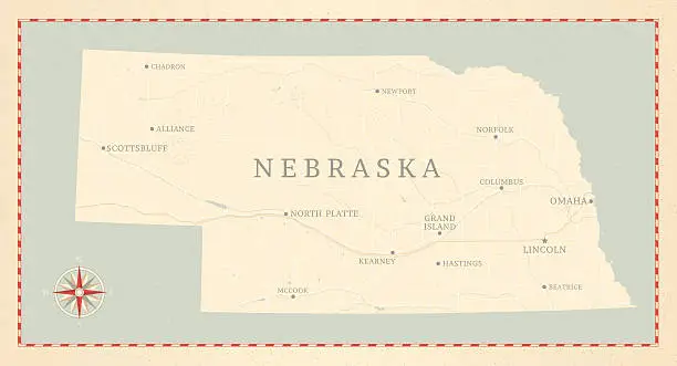 Vector illustration of Vintage-Style Nebraska Map