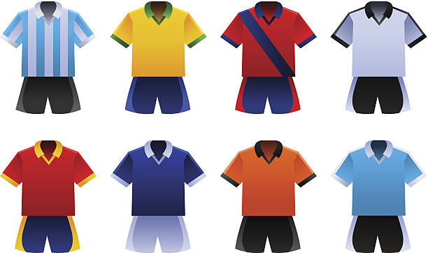 ilustraciones, imágenes clip art, dibujos animados e iconos de stock de copa mundial de fútbol uniformes - striped shirt