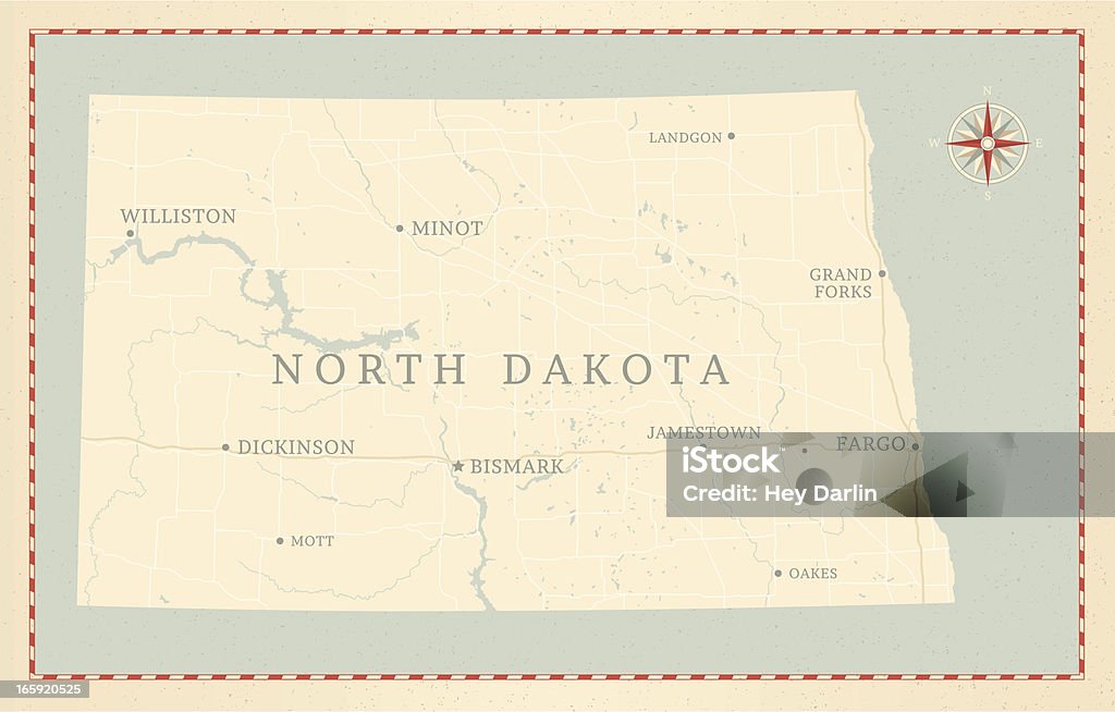 Estilo Vintage Mapa de Dakota del Norte - arte vectorial de Dakota del Norte libre de derechos