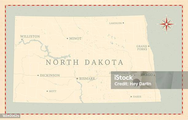 Stile Vintage Mappa Del Nord Dakota - Immagini vettoriali stock e altre immagini di Dakota del Nord - Dakota del Nord, Carta geografica, Autostrada