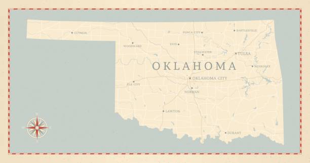 ilustrações de stock, clip art, desenhos animados e ícones de estilo vintage mapa de oklahoma - oklahoma tulsa map cartography