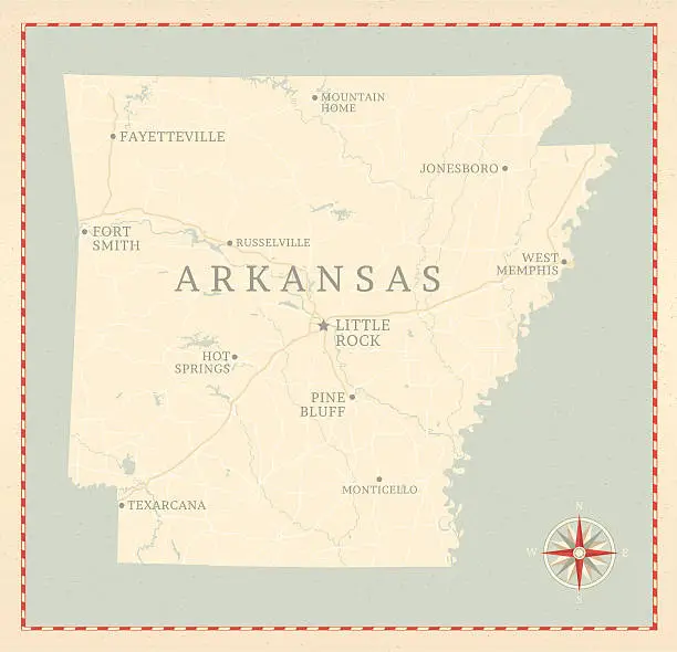 Vector illustration of Vintage-Style Arkansas Map