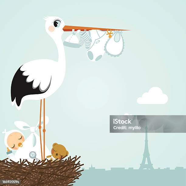황새 파리 신생아 동물 둥지에 대한 스톡 벡터 아트 및 기타 이미지 - 동물 둥지, 황새, 아기