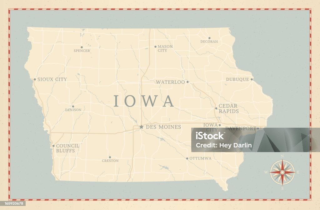 Estilo Vintage mapa de Iowa - Royalty-free Iowa arte vetorial