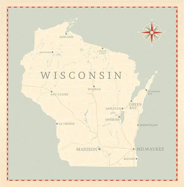 Vector illustration of Vintage-Style Wisconsin Map