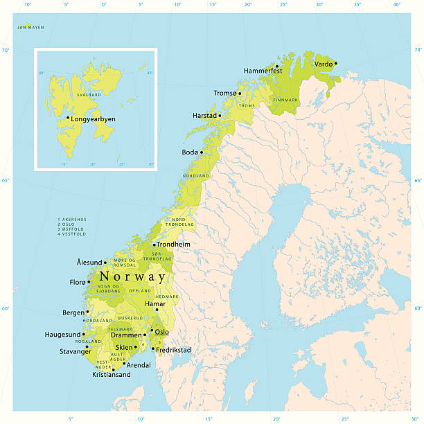 "Highly detailed vector map of Norway. File was created on November 16, 2011. The colors in the .eps-file are ready for print (CMYK). Included files: EPS (v8) and Hi-Res JPG."