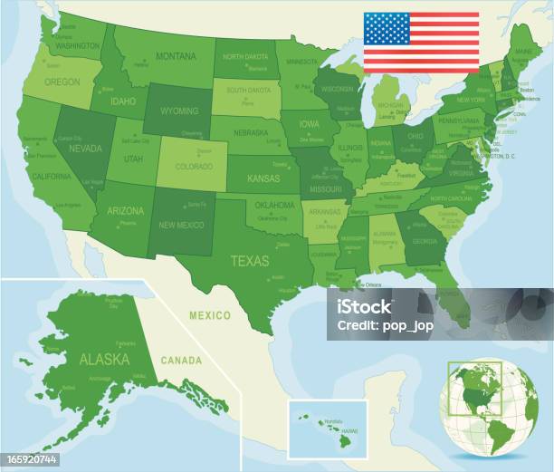 Vetores de Estados Unidos Mapa Verdemembros Cidades Bandeira e mais imagens de Mapa