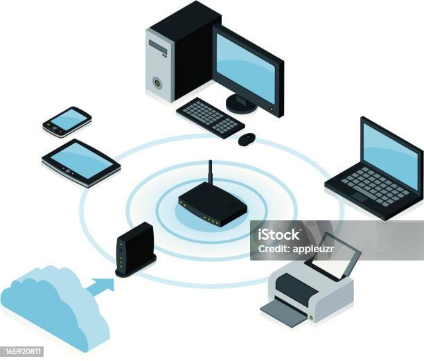 Home Computer Network Stock Vektor Art und mehr Bilder von Modem - Modem, Router, Drucker - Computerteil