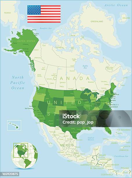 Dos Estados Unidos E Da América Do Norte Mapa Verde - Arte vetorial de stock e mais imagens de Mapa