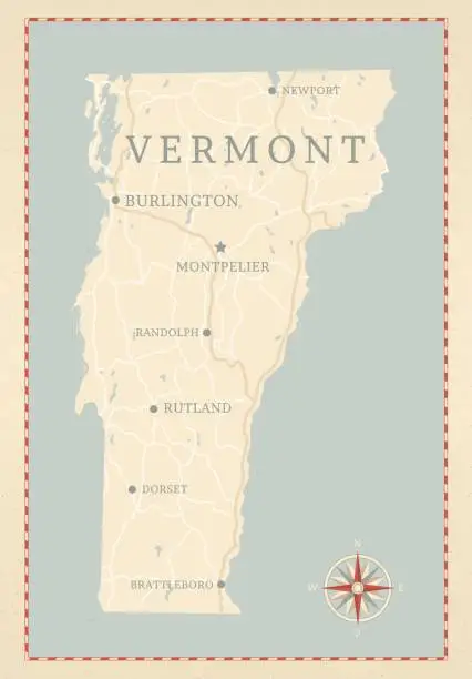 Vector illustration of Vintage-Style Vermont Map
