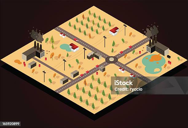 Cidade De Poluição - Arte vetorial de stock e mais imagens de Acidente Natural - Acidente Natural, Transporte de mercadoria, Arranha-céu