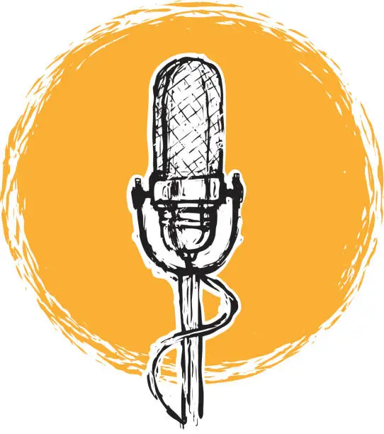 Vector illustration of vintage sketchy microphone