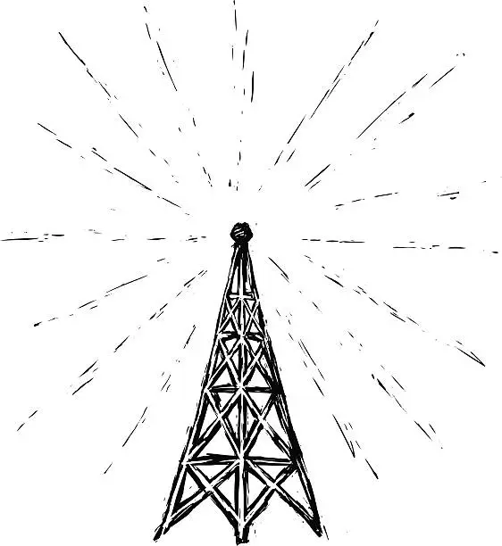 Vector illustration of etched radio tower