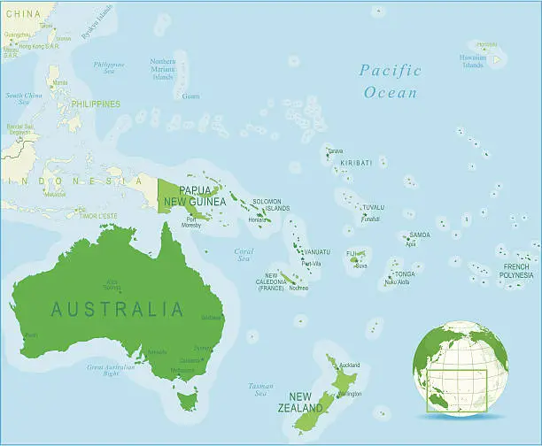 Vector illustration of Australia and Oceania map