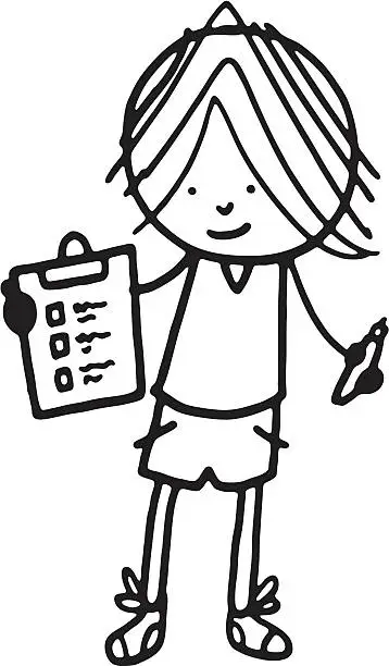 Vector illustration of Boy holding a pencil and clip board