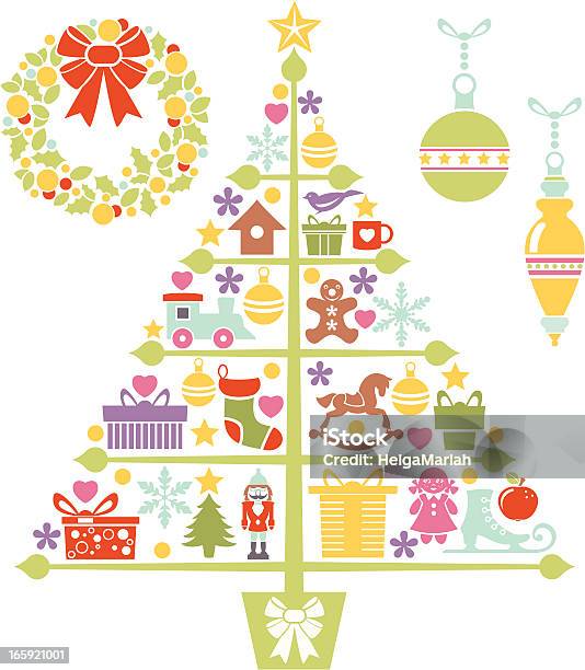 Ilustración de Árbol De Navidad Y Elementos De Diseño y más Vectores Libres de Derechos de Navidad - Navidad, Adorno de navidad, Caballo de balancín