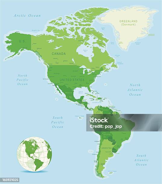 Mapa Ameryki Północnej I Południowej - Stockowe grafiki wektorowe i więcej obrazów Ameryka - Ameryka, Ameryka Południowa, Ameryka Północna