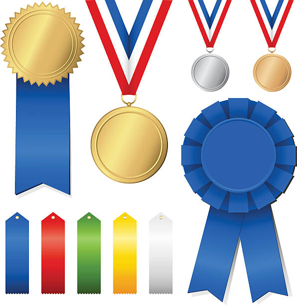 ilustrações de stock, clip art, desenhos animados e ícones de prémio fitas e medalhas - silver medal award ribbon green