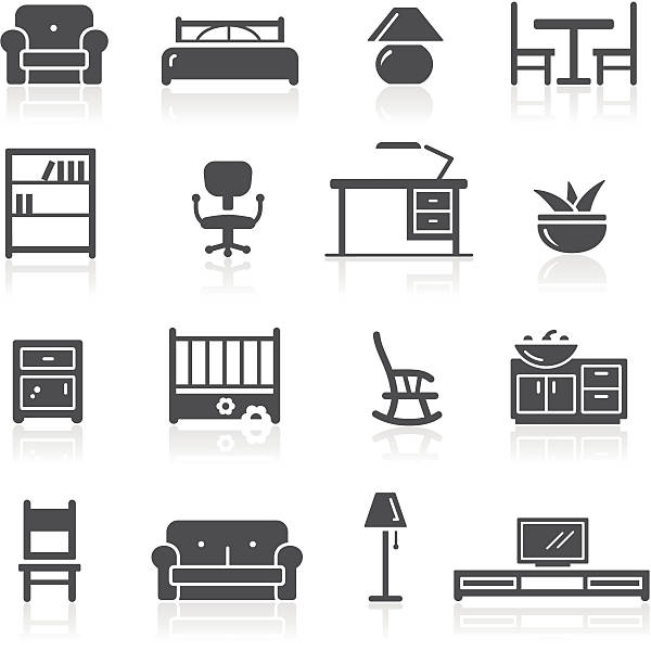 Furniture Icons Black icon set for your web or printing projects. chaise longue stock illustrations