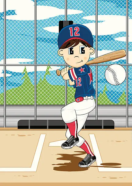 Vector illustration of Cute Baseball Boy Scene