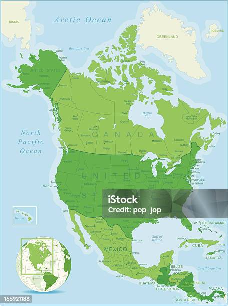 Карта Северной Америки — стоковая векторная графика и другие изображения на тему Карта - Карта, США, Мексика