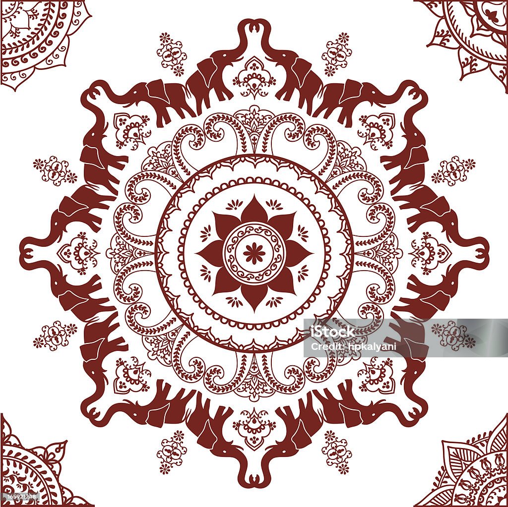 Mehndi Elephant Mandala A detailed mandala featuring auspicious elephants - plus for corner designs. Inspired by the art of henna painting (mehndi). (Includes .jpg) Corner stock vector