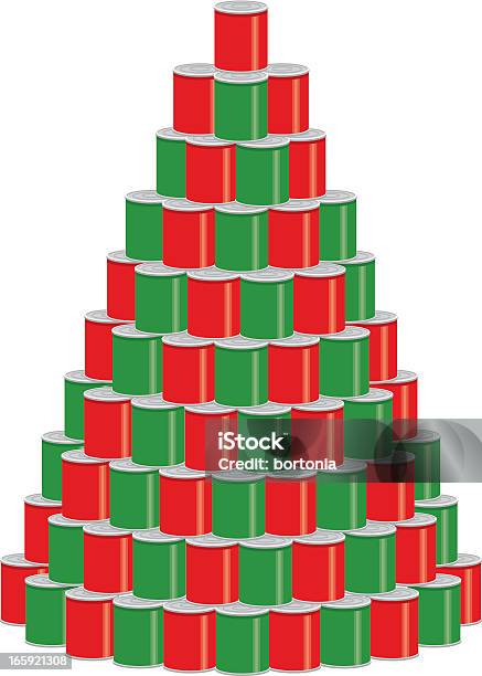 Stack Of Canned Food As A Christmas Tree Stock Illustration - Download Image Now - Canned Food, Stack, Pyramid Shape